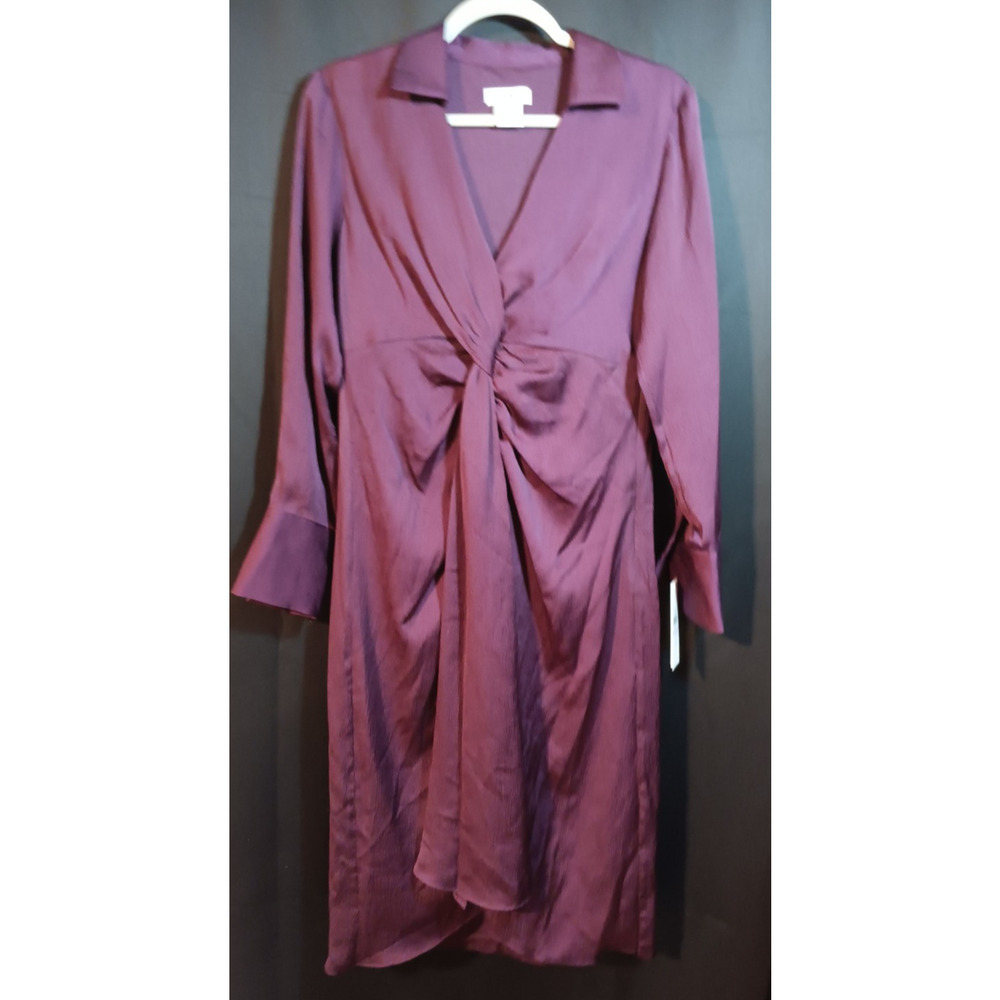DKNY Raisin Faux Wrap Collared Mini Dress Sz 6 – Long Sleeve, Fall Party Chic NW